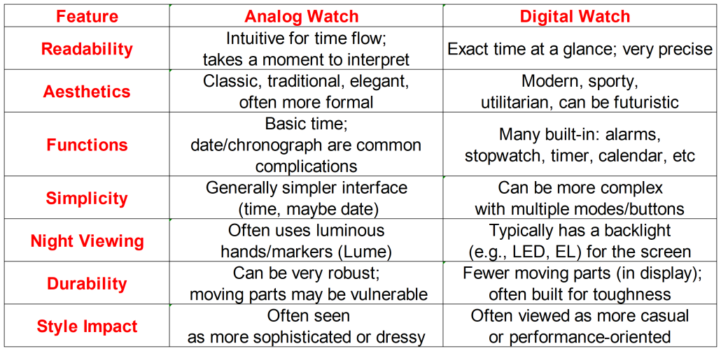 Analog vs digital watch